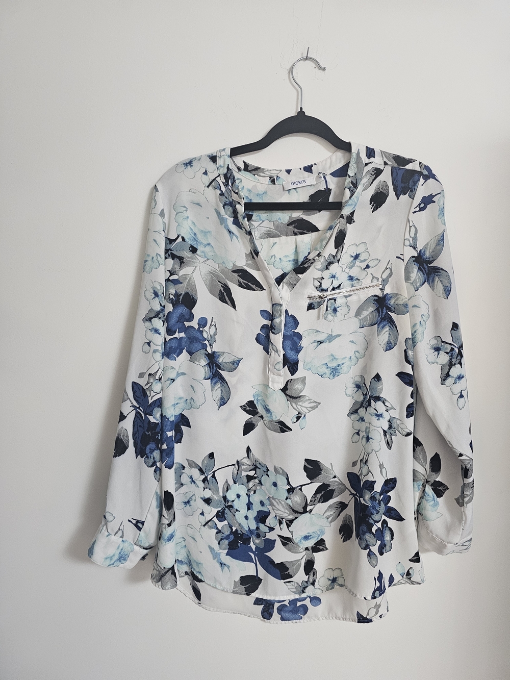 Ricki's White Blouse with Blue Floral Print